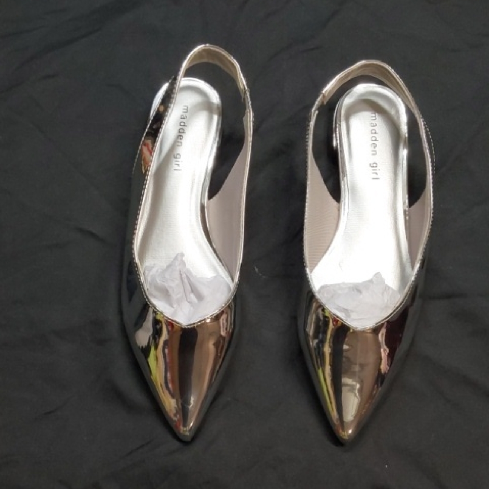 Madden Girl Silver Chrome Pointed Slingback Flats